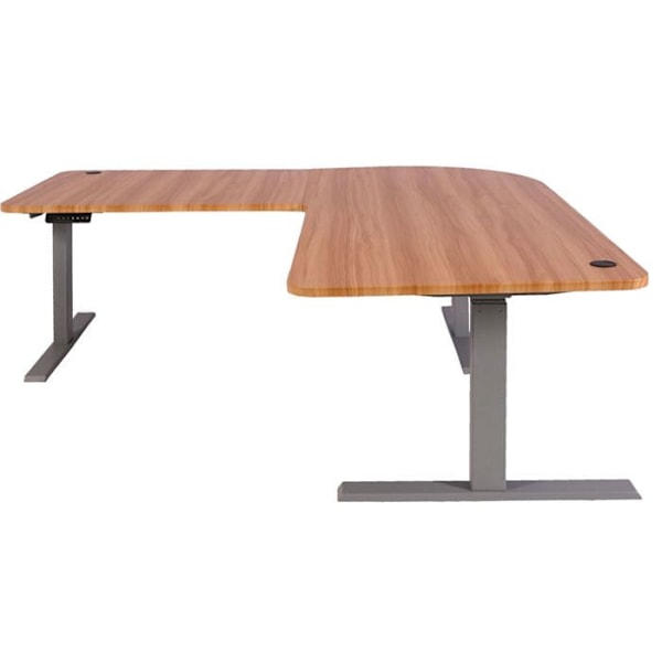 Hjørne skrivebord elektrisk højdejusterbart 178 x 178 cm HDF farve eg, ben i grå stål 04_0006018 Grå