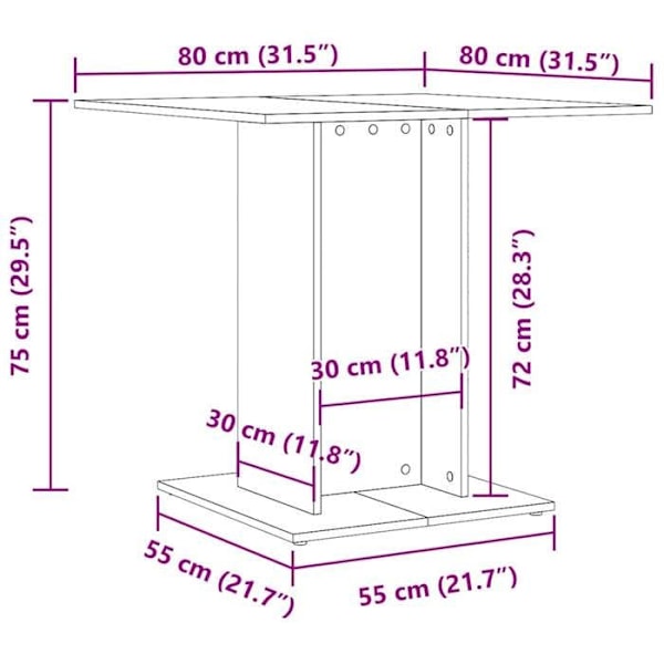 Matbord kök design modern 80 x 80 x 75 cm ingenjörsträ grå DEC036680 kastanj