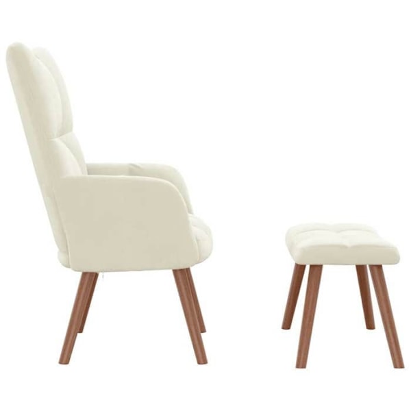 Loungefåtölj i modern design med fotpall i krämfärgad sammet DEC026503 Grädde