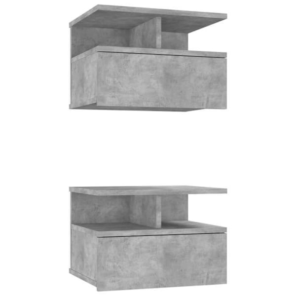 Sæt med 2 væghængte natborde 40 x 31 x 27 cm med skuffe og hylde i grå ingenieurtræ DEC035996 kastanj