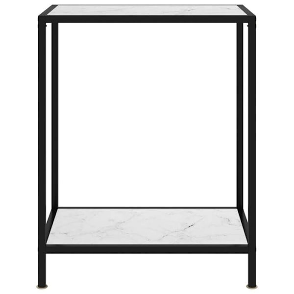 Funktionsdygtig konsolbord i stil 60 x 35 x 75 cm, hærdet glas med marmorhvidt udseende og stål DEC031708 Vit