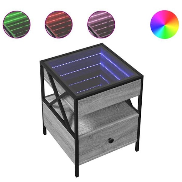 Natskab med LED-spejl og skuffe 40 x 40 x 51 cm ingeniørtræ grå glas og stål DEC033166 kastanj