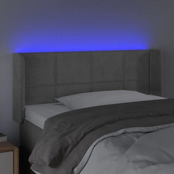Hovedgavl til soveværelse møbel med LED 93 x 16 x 78/88 lys grå fløjl