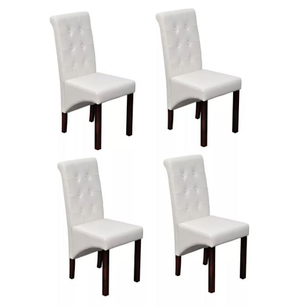 Matsalsstolar - Antik design - Set om 4 - Syntetiskt läder - Massivt trä - Inomhus Vit
