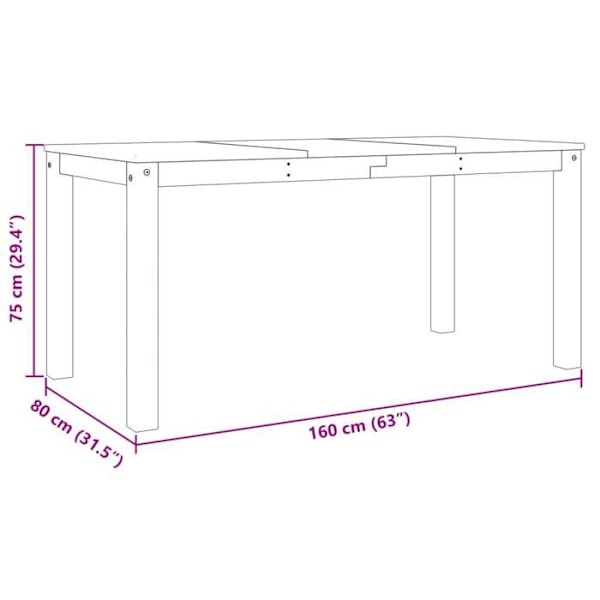 Design enkelt spisebord køkken 160 x 80 x 75 cm massivt fyrretræ egetræ farve DEC036898 kastanj