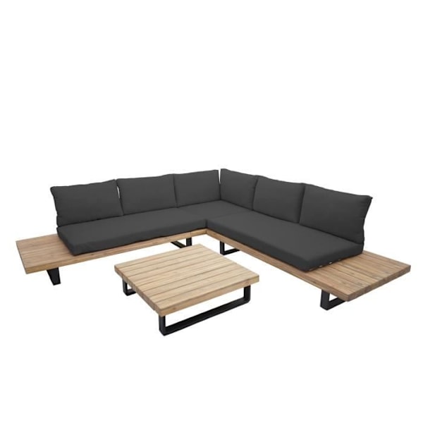 Have a wonderful garden terrace balcony read by the whole FSC certified wooden sofa table with dark gray cushions.