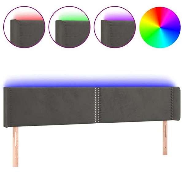Huvudgavel sängaccessoar sovrum möbel med LED 203 x 16 x 78/88 mörkgrå sammetsstoff Mörkgrå