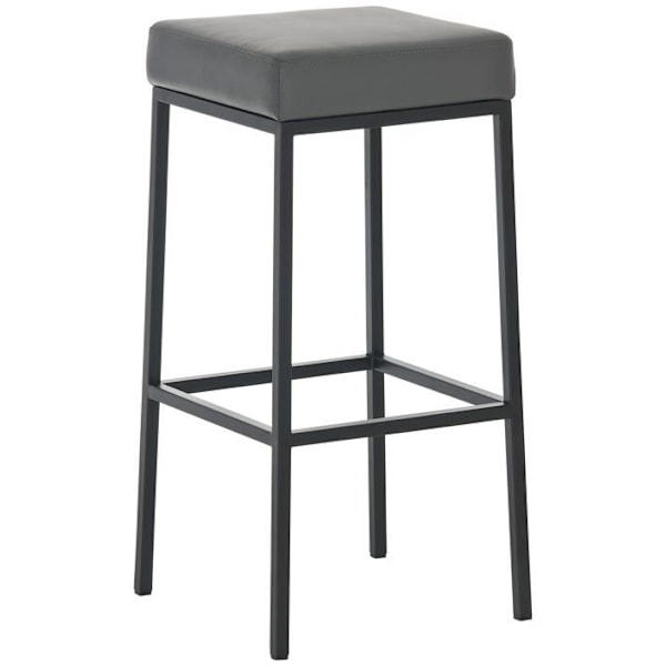 Moderne design barstol i grå syntetik med sorte mat metalliske firkantede ben.