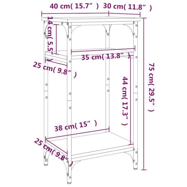 Udtalelsesbord, natbord med hylder 40 x 30 x 75 cm, sort ingeniørtræ og stål DEC032480 kastanj