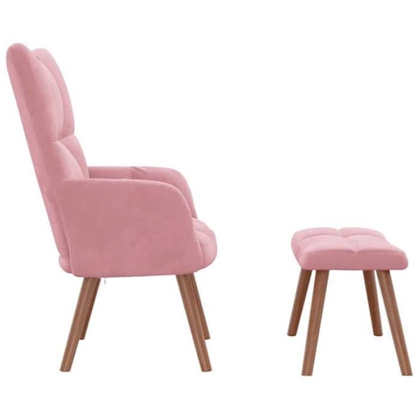 Moderne design lounge stol med puf i pink velour DEC026544 Rosa