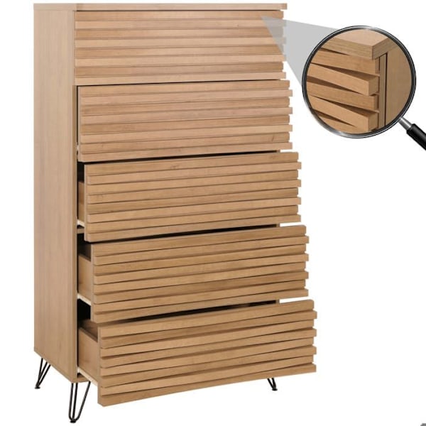 Designerkorkeakaappi 3D 5 laatikkoa mango-puusta ja metallista 145x80x44 cm 04_0006528 kastanj