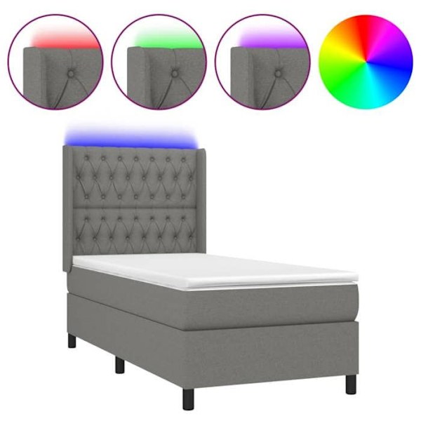 Sängram - LED - 90x190 cm - Mörkgrå tyg - 1 plats - Modern design Mörkgrå