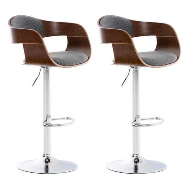 Set med 2 design barstolar i skandinavisk stil i ljusgrått tyg och struktur i valnötsträ 10_0004252 kastanj