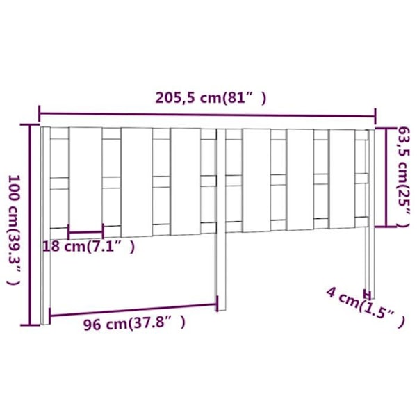 Hovedgavl til sengs til soveværelse møbel 205,5 x 4 x 100 cm massiv fyrretræ TDL0206111