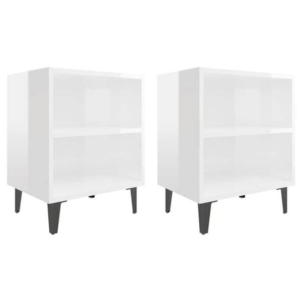 2 kpl yöpöytiä hyllyllä ja halkioilla 40 x 30 x 50cm valkoista puuta ja metallia DEC036189 Vit