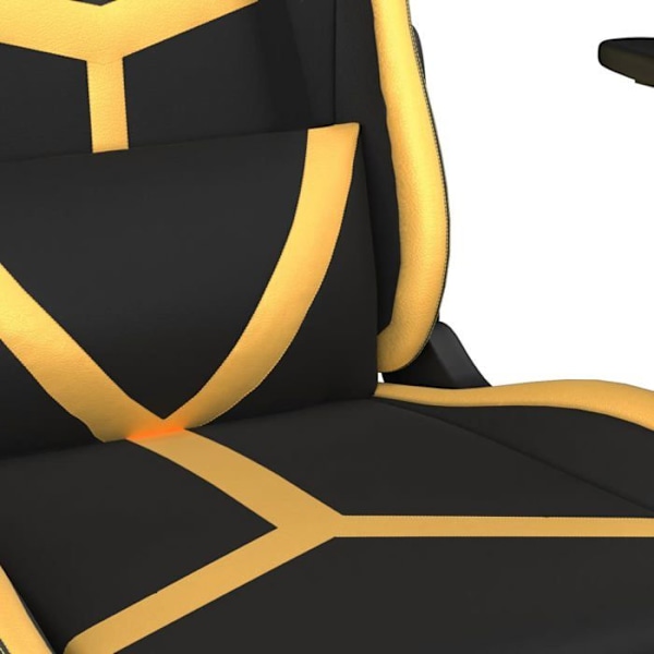 Kontor stol gamer med hjul og lændepude i sort og guld PVC DEC025905 Svart