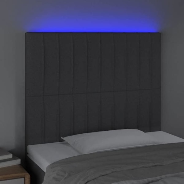 Hovedgærde til soveværelse med LED-møbel 100 x 5 x 118/128 mørkegrå stof