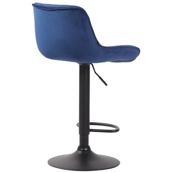 Sæt med 2 moderne, komfortable barstole i justerbart blåt velour med sort metaltrumpetfod.