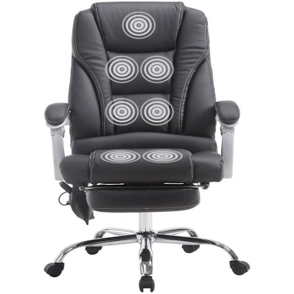 Kontorstol med massagesfunktion, fodskammel og justerbar ryg i sort PVC 10_0002577 Svart