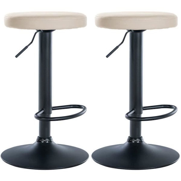 Barstole - Design - Sæt af 2 - Syntetisk creme - Sort metalramme - Højdejusterbar Grädde