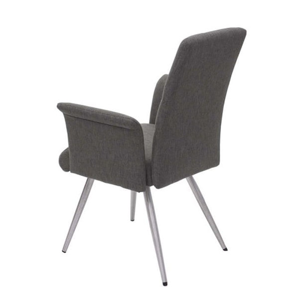 Set med 2 matstolar med armstöd + 180 cm bänk i gråbrunt tyg och rostfritt stål 04_0007487 Grå