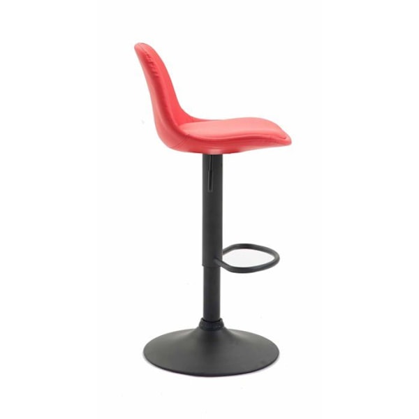 Barstol med fotstöd, modern design i röd syntet, ben i matt svart metall