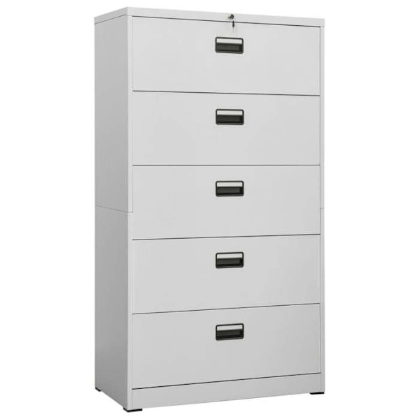 Caisson à tiroirs meuble de bureau armoire à dossiers 5 tiroirs 90 x 46 x 164 cm i grått stål DEC024545 Grå