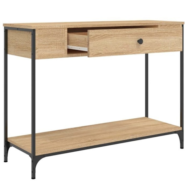 Praktisk konsolbord med opbevaringsskuffe 100 x 34,5 x 75 cm i ingenieurtræ farve eg og metal DEC031909 kastanj