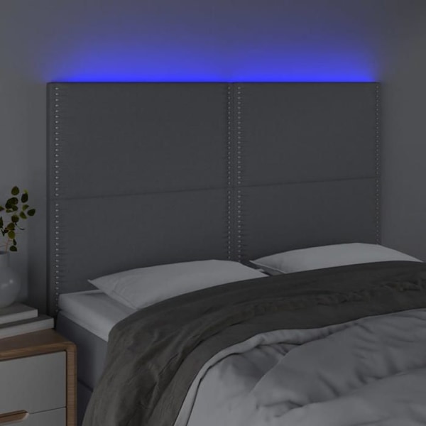 Hovedgærdet til seng med LED-møbel i soveværelse 144 x 5 x 118/128 lys grå stof