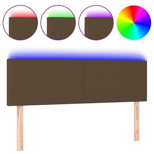 Sänggavel med LED, 144 x 5 x 78/88, mörkbrun tyg, sovrumsmöbel