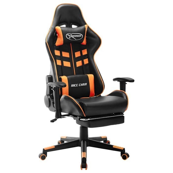 Kontorstol gaming med hjul og fodstøtte i sort og orange PVC DEC025783 Svart