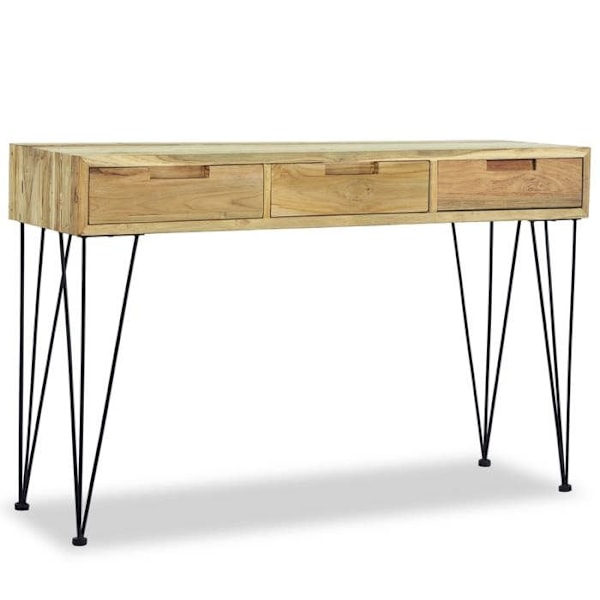 Moderni konsolipöytä, tarjotinpöytä laatikoilla 120 x 35 x 76 cm, massiivipuu teakia ja rautaa DEC031557 Flerfärgad