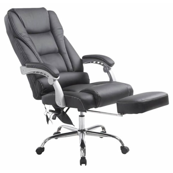 Kontorstol med massagesfunktion, fodskammel og justerbar ryg i sort PVC 10_0002577 Svart