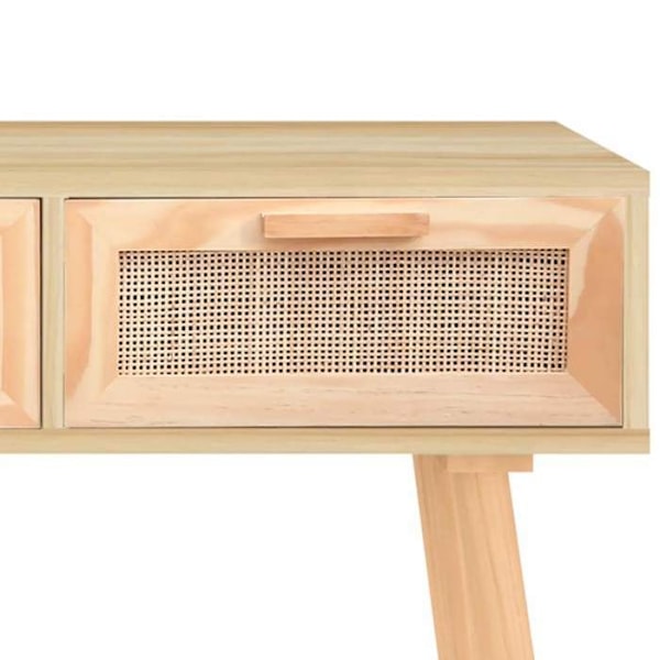 Moderne entre-konsol møbel, sidebord med skuffer 105 x 30 x 75cm massiv fyr / naturlig brune rattan DEC032038 kastanj