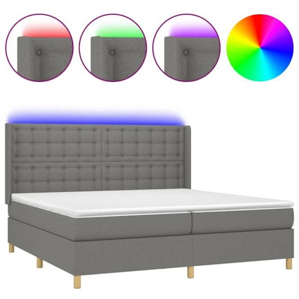 LED-valaistuksella varustettu sänkyrunko patjatukilla, sänky 200x200 cm tummanharmaasta kankaasta TDL0208301 Grå