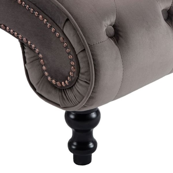 Meridienne chaise longue sisätiloihin harmaa sametti nappiholkit DEC026222 Grå