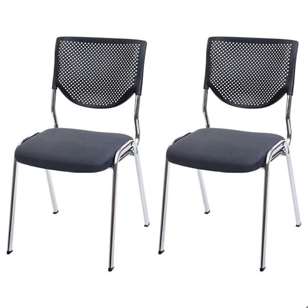 Sæt med 2 konference besøgsstole, stabelbare, mørkegrå stof/tekstil, krom ben 04_0000276 Grå