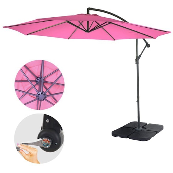 Parasolfodbold solbeskyttelse Ø 3m vippelig polyester/stål 11kg rosa med støtte Rosa