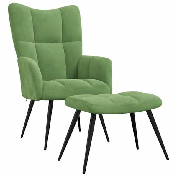 Moderne design loungestol sofa med fodskammel i lys grøn fløjl DEC026627 Grön
