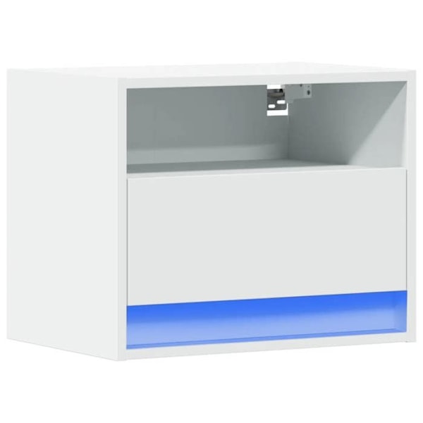 Væghængt natbord med LED-lys og skuffe 50 x 34 x 40 cm i hvidt ingeniørtræ DEC034168 Vit