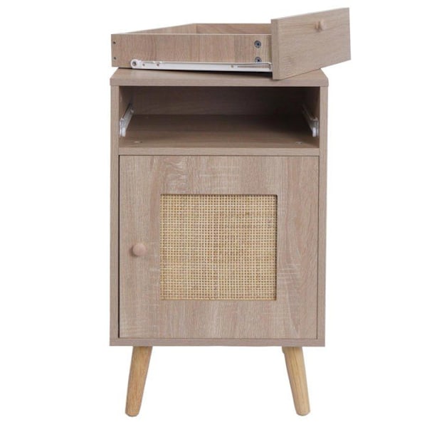 Aflastable, lavt bord, natbord, opbevaringsrum med skuffe, kubu rattan, MDF-look, eg 04_0008504 Flerfärgad