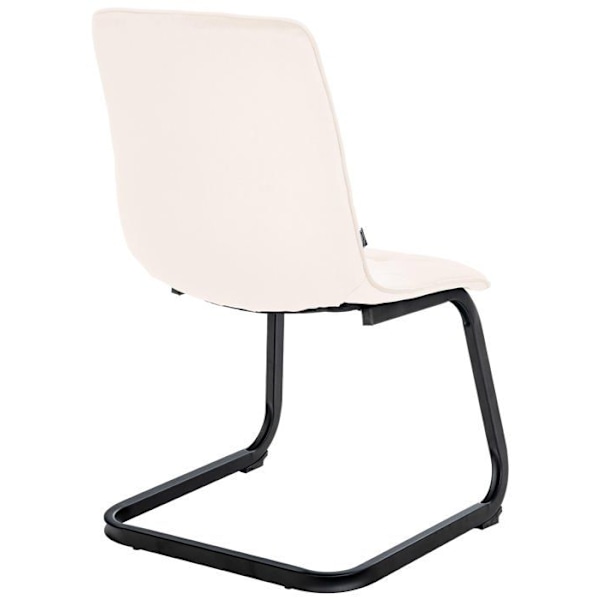 Sæt med 2 spisestuestole med dekorative firkantede syninger i cremevelour og glideskærme i sort metal 10_0001578 Grädde