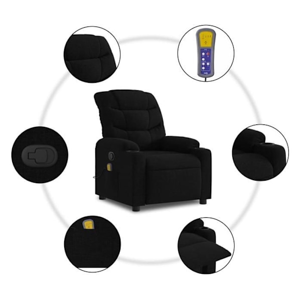 TV afslapningsstol med massagefunktion, 6 massagepunkter, stoffet sort DEC027051 Svart