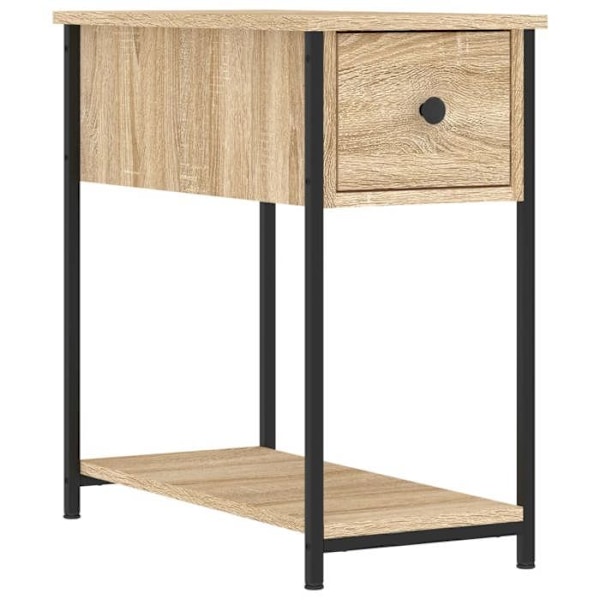 Sæt med 2 natborde med skuffer og hylde 30 x 60 x 60 cm ingeniørtræ i egetræ farve og metal DEC035218 kastanj