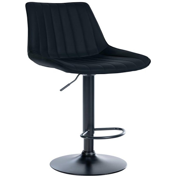 Barstol x1 justerbar i højden, 360° roterende, sæde i sort PVC med vertikal syning, sort metalben 10_0005423 Metall