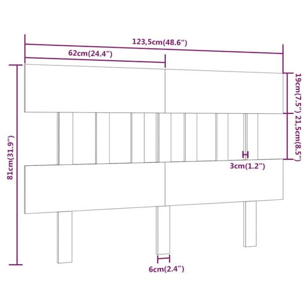 Sänggavel tillbehör sovrum möbel 123,5 x 3 x 81 ljusbrunt massivt trä