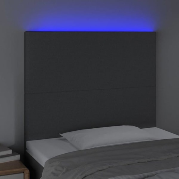 Hovedgærde til soveværelse med LED-møbel 100 x 5 x 118/128 mørkegrå stof