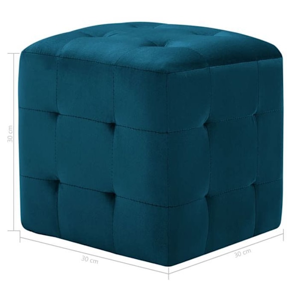 Sæt med 2 taburetter puffere fodskamler 30 x 30 x 30 cm i blå velour DEC032755 Blå