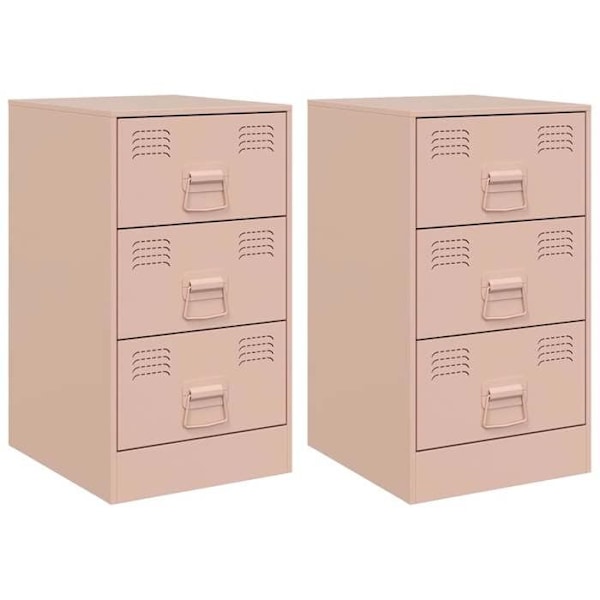 Sæt med 2 natborde med 3 skuffer 34,5 x 39 x 62 cm stål rosa DEC035625 Rosa