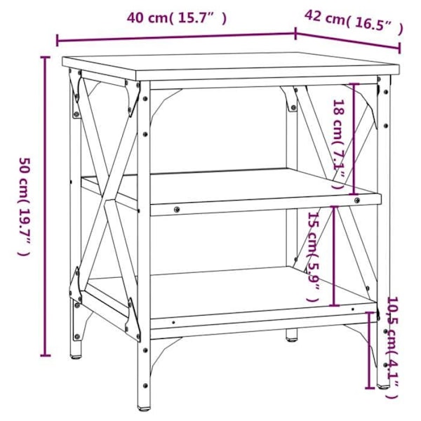 Side table with shelves 40 x 42 x 50 cm brown engineered wood and steel DEC032386 kastanj